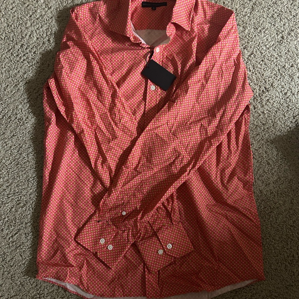 Report Collection Men's Red and White Button-Down Shirt